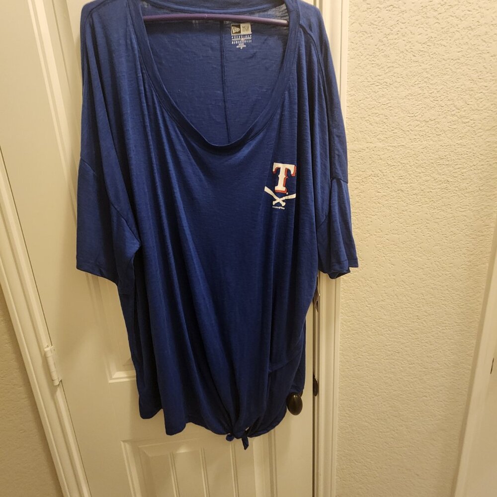 Women's Texas Rangers New Era Royal Plus Size Tie T-Shirt 4X - Picture 7 of 7